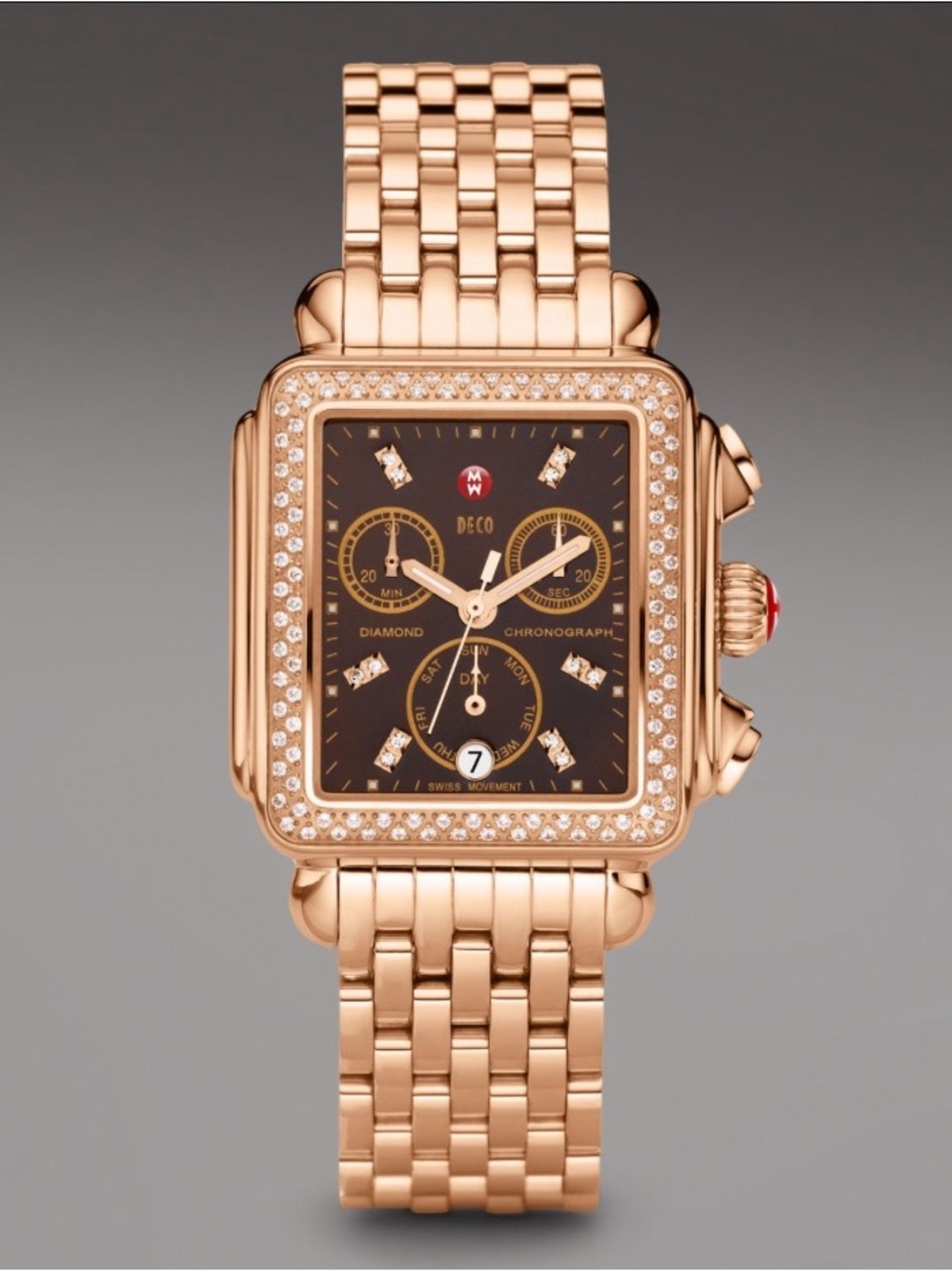 MICHELE DECO 18K Rose Gold-Plated Diamond Watch